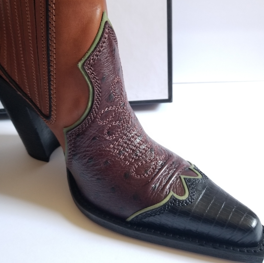 Dsquared2 Embroidered Pointed Toe Western Leather Boots Size 38 Brown Bl… - Picture 9 of 11